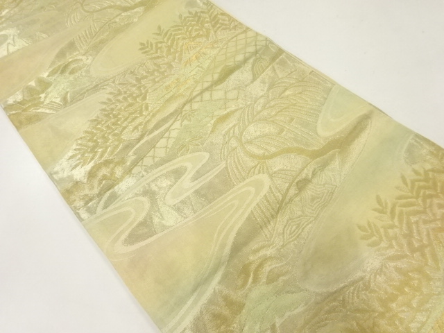 アンティーク　家屋風景模様織出し袋帯（材料）